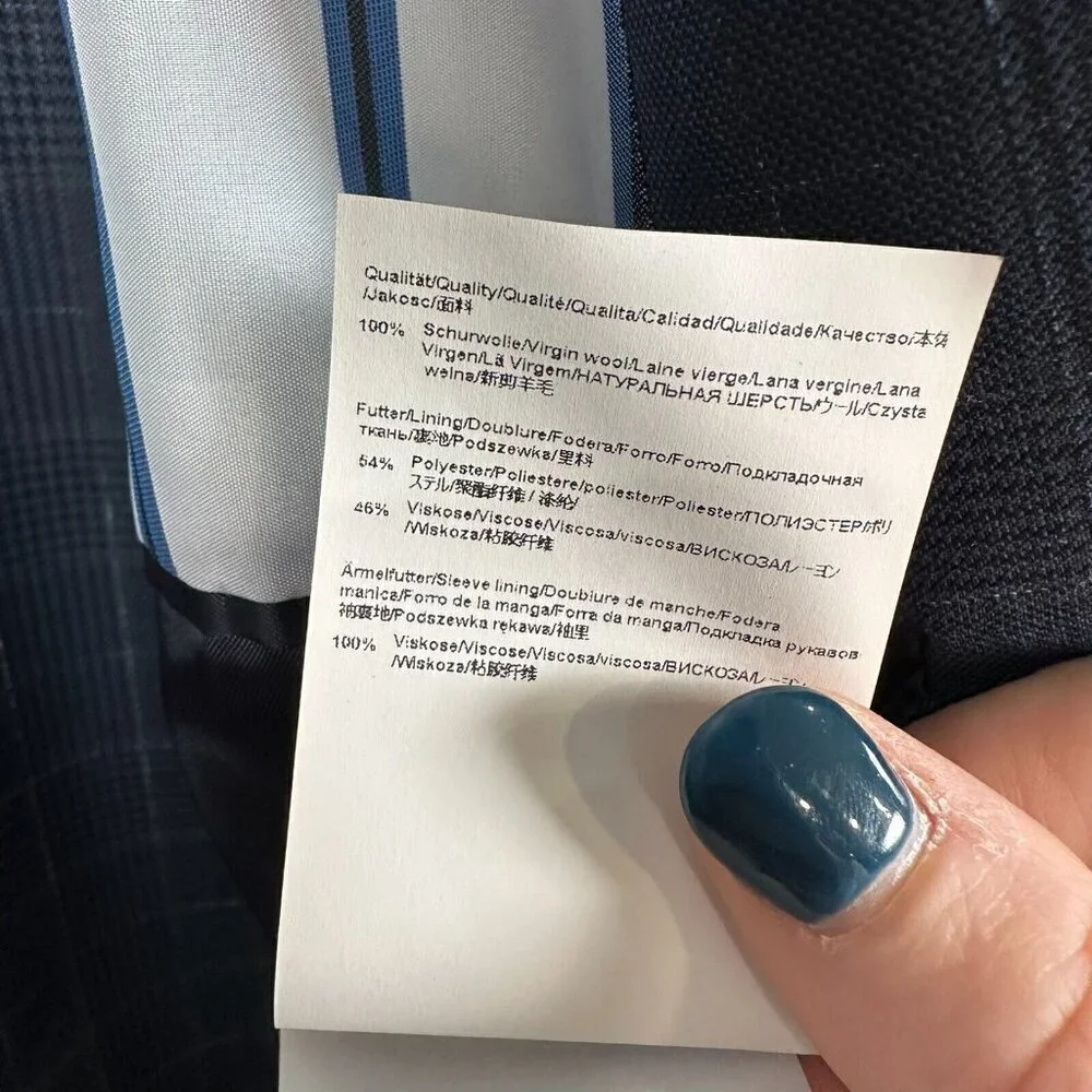 Hugo Boss The James Wool Blazer Jacket Size 44L Blue Plaid Career Business